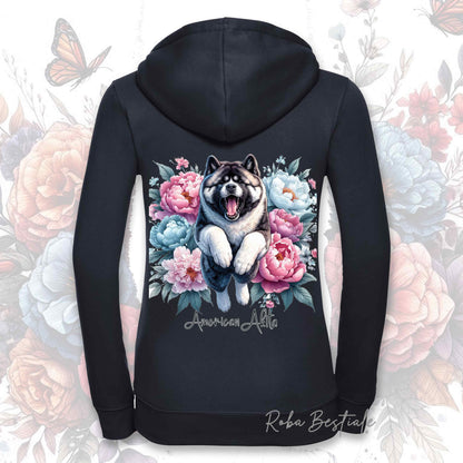 Felpa PEONY - AKITA AMERICANO - Con Cappuccio e Full Zip, Uomo o Donna, in tanti colori - dalla XS alla 5XL