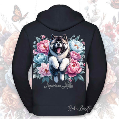 Felpa PEONY - AKITA AMERICANO - Con Cappuccio e Full Zip, Uomo o Donna, in tanti colori - dalla XS alla 5XL