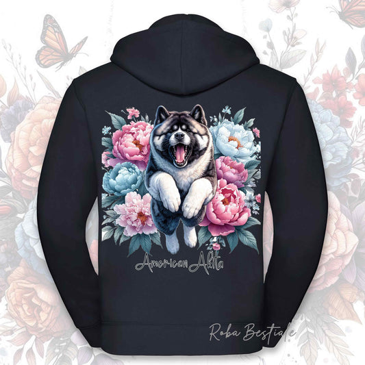 Felpa PEONY - AKITA AMERICANO - Con Cappuccio e Full Zip, Uomo o Donna, in tanti colori - dalla XS alla 5XL