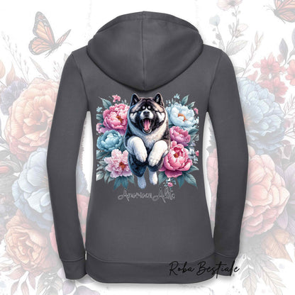 Felpa PEONY - AKITA AMERICANO - Con Cappuccio e Full Zip, Uomo o Donna, in tanti colori - dalla XS alla 5XL