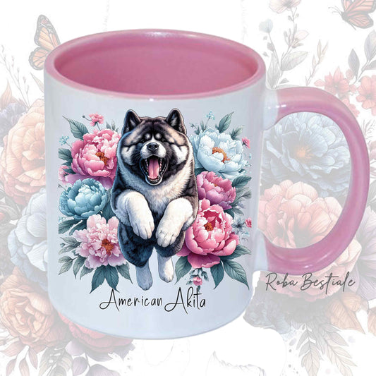 Tazza PEONY - AKITA AMERICANO - In Ceramica, con manico e interno colorato - 330 ml