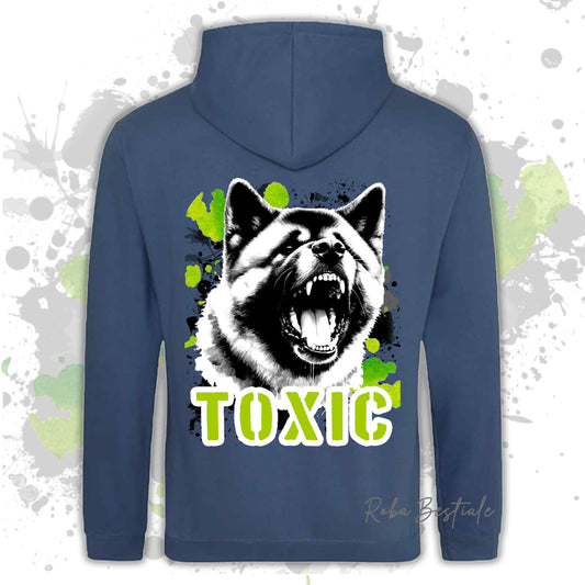 Felpa TOXIC - AKITA AMERICANO - Con Cappuccio e Tasconi, Unisex, in tanti colori - dalla XS alla 5XL