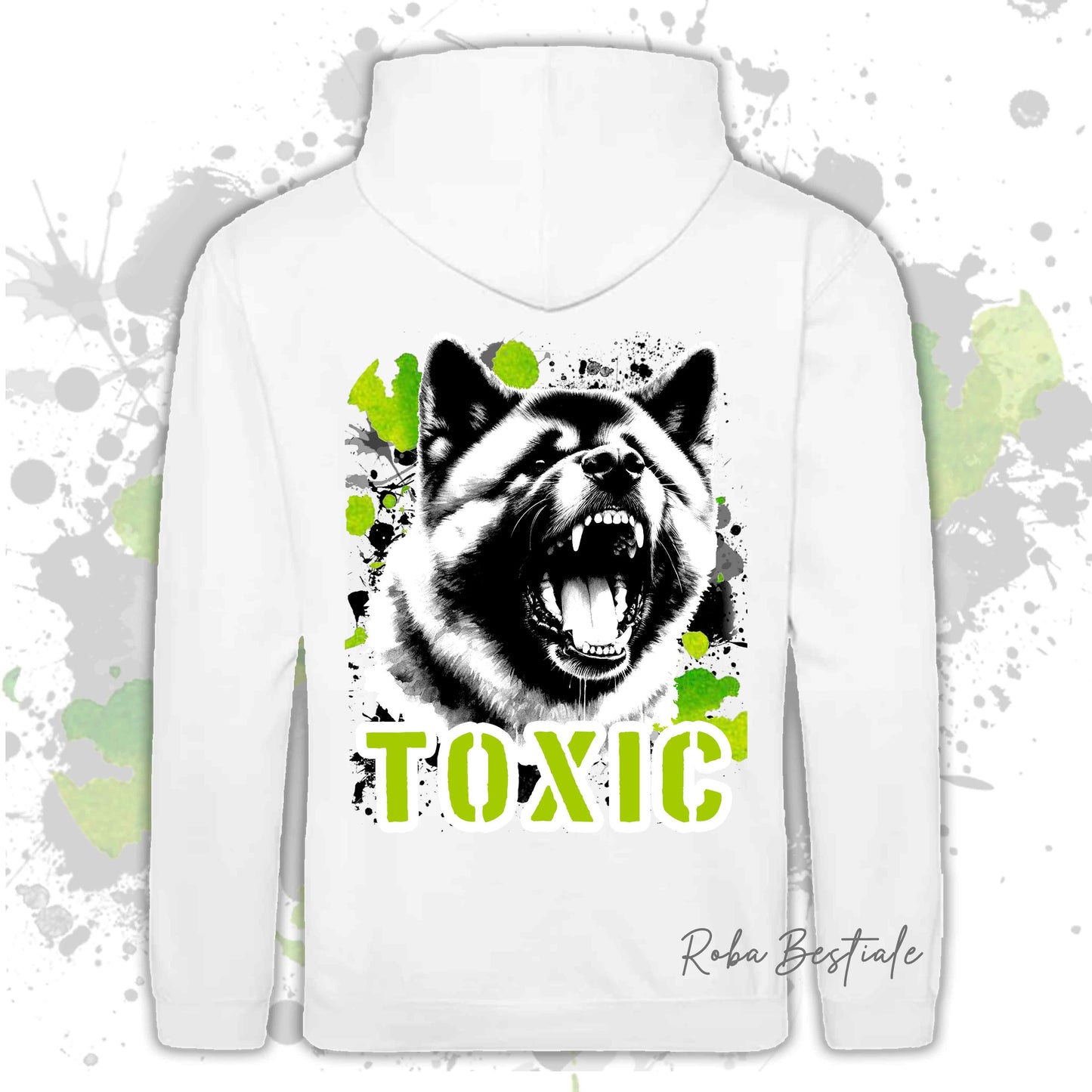 Felpa TOXIC - AKITA AMERICANO - Con Cappuccio e Tasconi, Unisex, in tanti colori - dalla XS alla 5XL