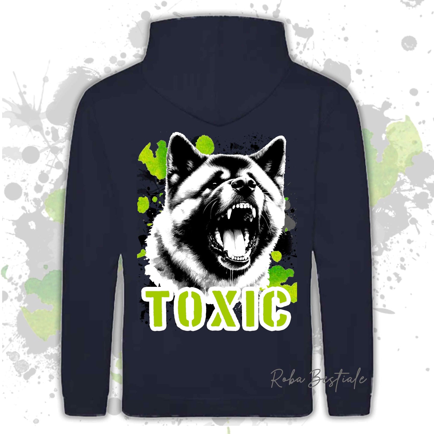 Felpa TOXIC - AKITA AMERICANO - Con Cappuccio e Tasconi, Unisex, in tanti colori - dalla XS alla 5XL