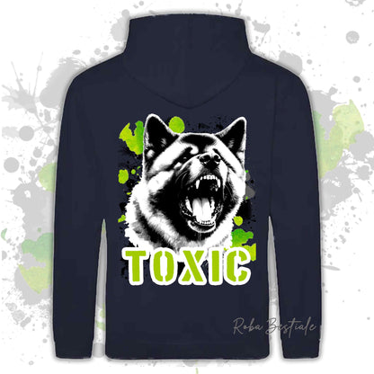 Felpa TOXIC - AKITA AMERICANO - Con Cappuccio e Tasconi, Unisex, in tanti colori - dalla XS alla 5XL