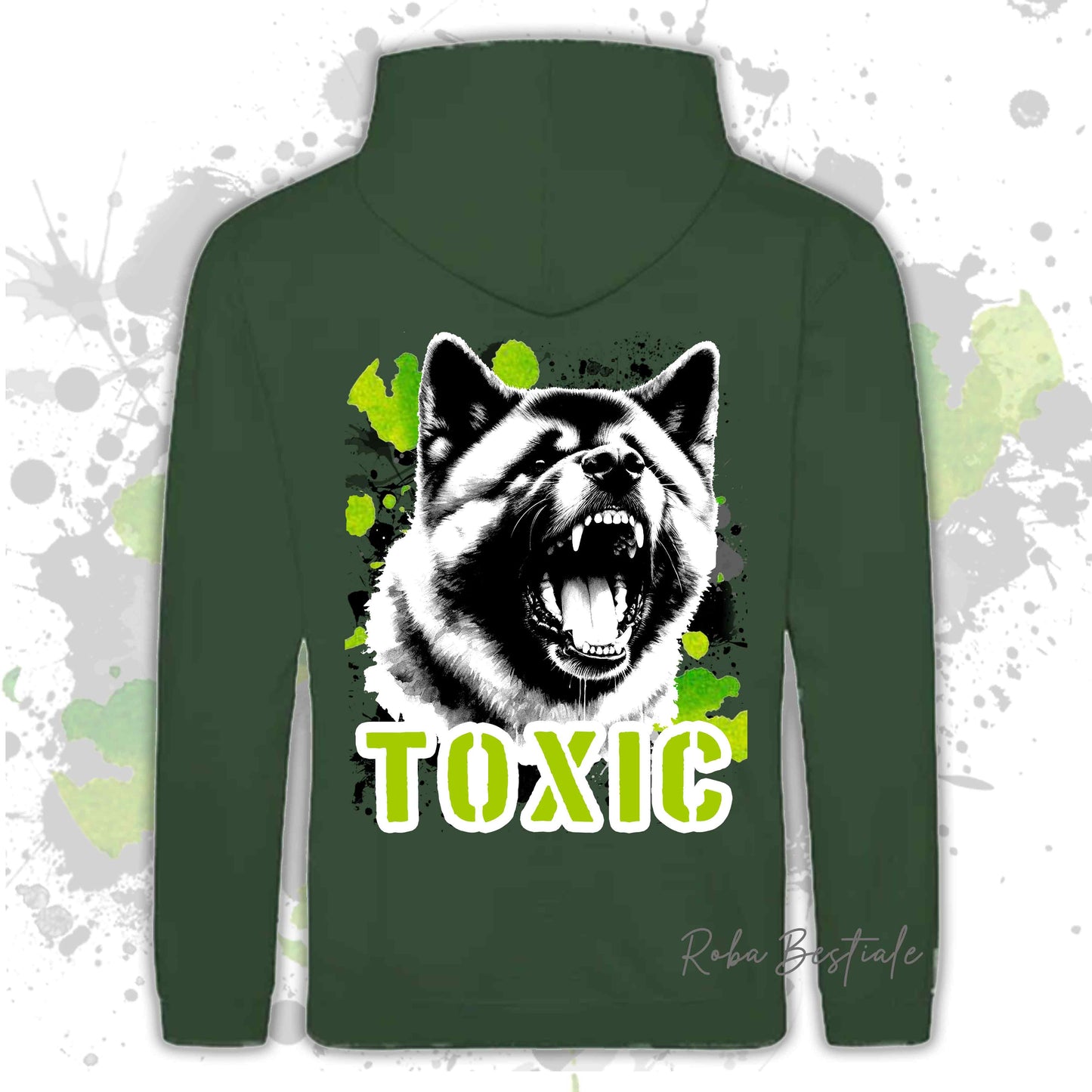 Felpa TOXIC - AKITA AMERICANO - Con Cappuccio e Tasconi, Unisex, in tanti colori - dalla XS alla 5XL