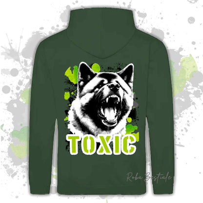 Felpa TOXIC - AKITA AMERICANO - Con Cappuccio e Tasconi, Unisex, in tanti colori - dalla XS alla 5XL