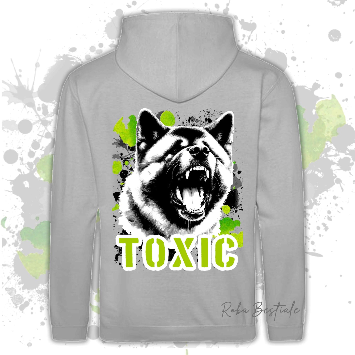 Felpa TOXIC - AKITA AMERICANO - Con Cappuccio e Tasconi, Unisex, in tanti colori - dalla XS alla 5XL