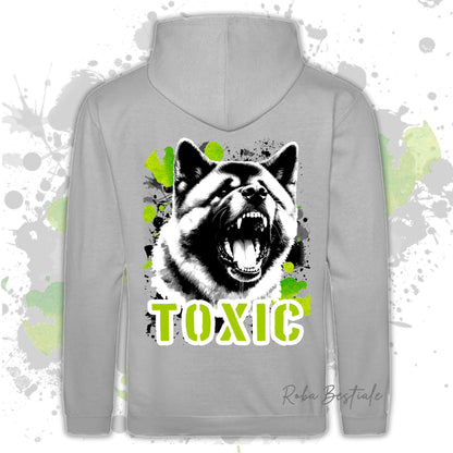 Felpa TOXIC - AKITA AMERICANO - Con Cappuccio e Tasconi, Unisex, in tanti colori - dalla XS alla 5XL