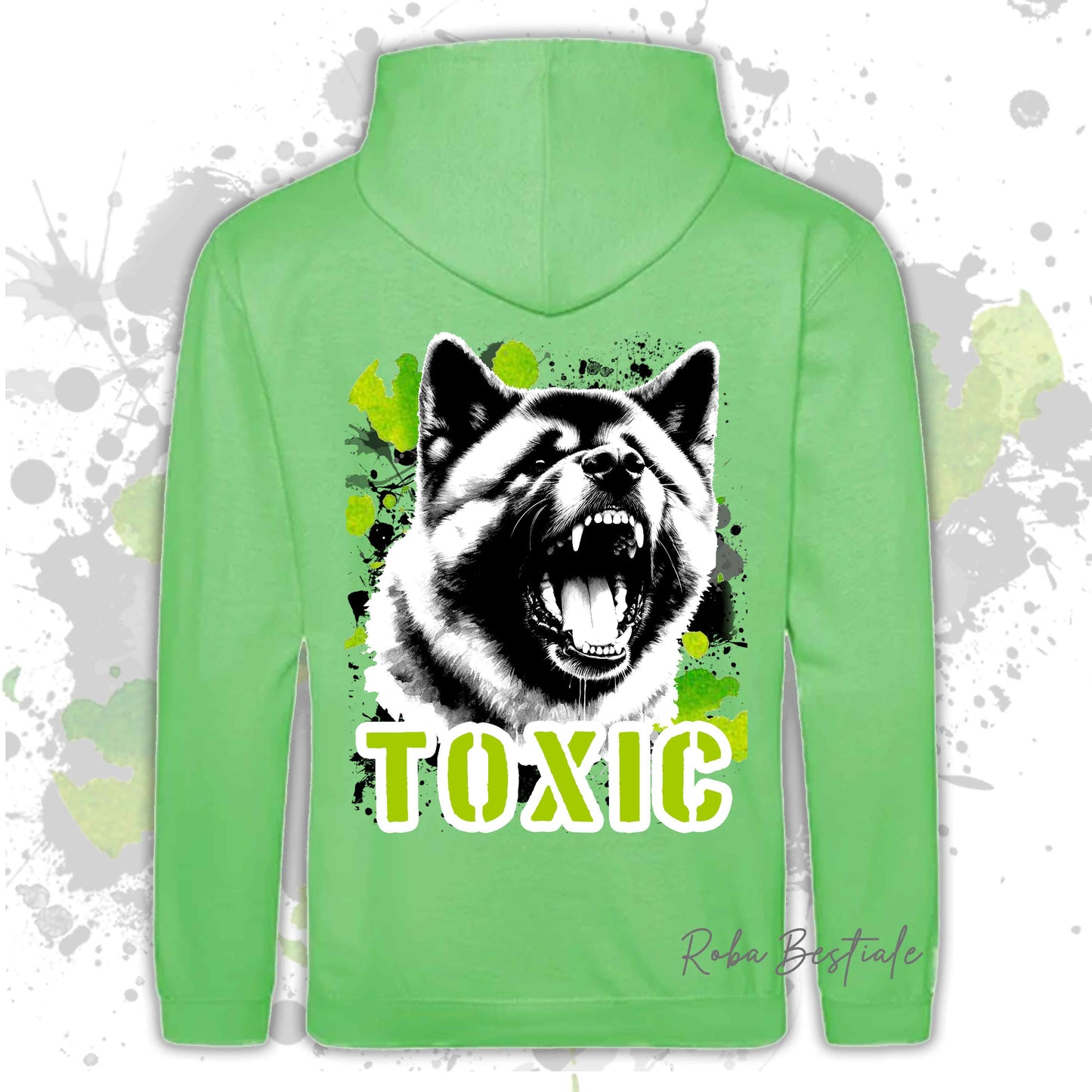 Felpa TOXIC - AKITA AMERICANO - Con Cappuccio e Tasconi, Unisex, in tanti colori - dalla XS alla 5XL