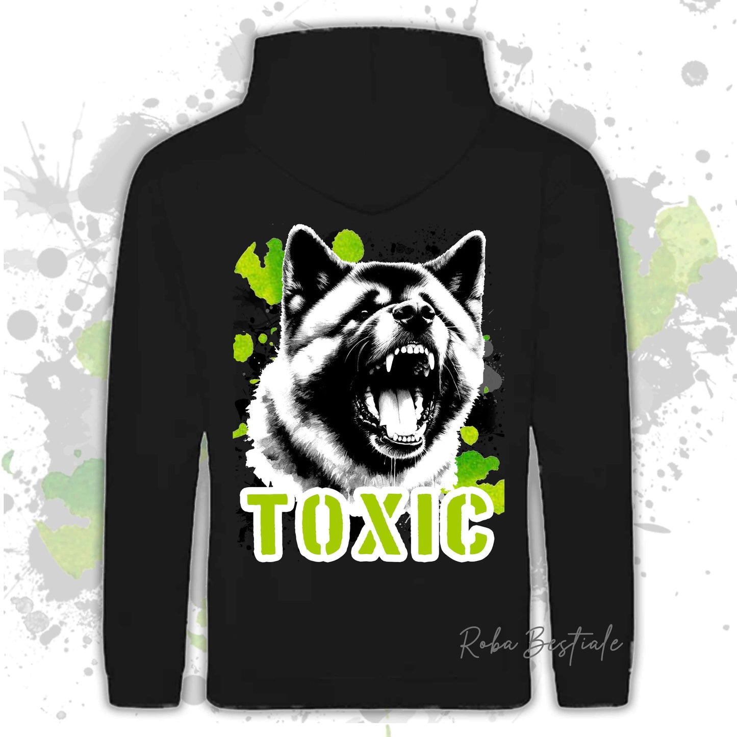 Felpa TOXIC - AKITA AMERICANO - Con Cappuccio e Tasconi, Unisex, in tanti colori - dalla XS alla 5XL