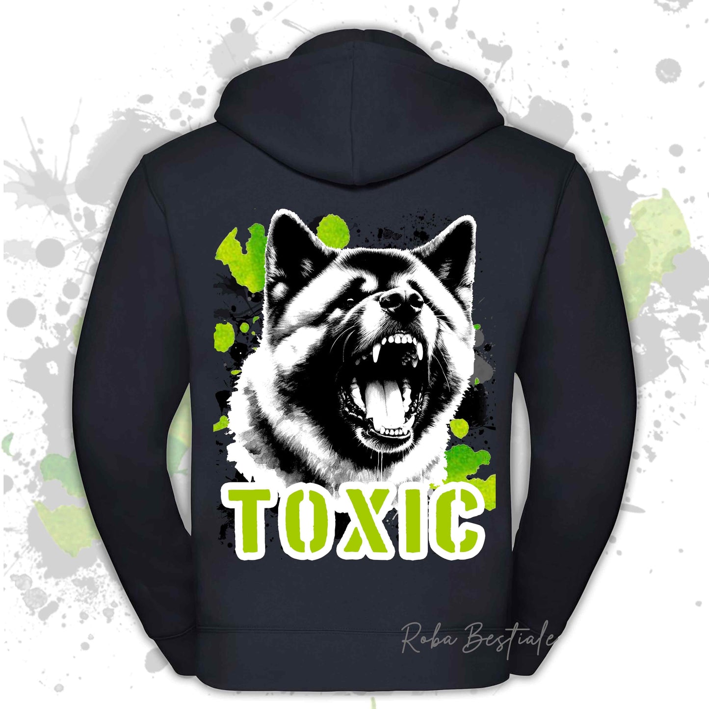 Felpa TOXIC - AKITA AMERICANO - Con Cappuccio e Full Zip, Uomo o Donna, in tanti colori - dalla XS alla 5XL