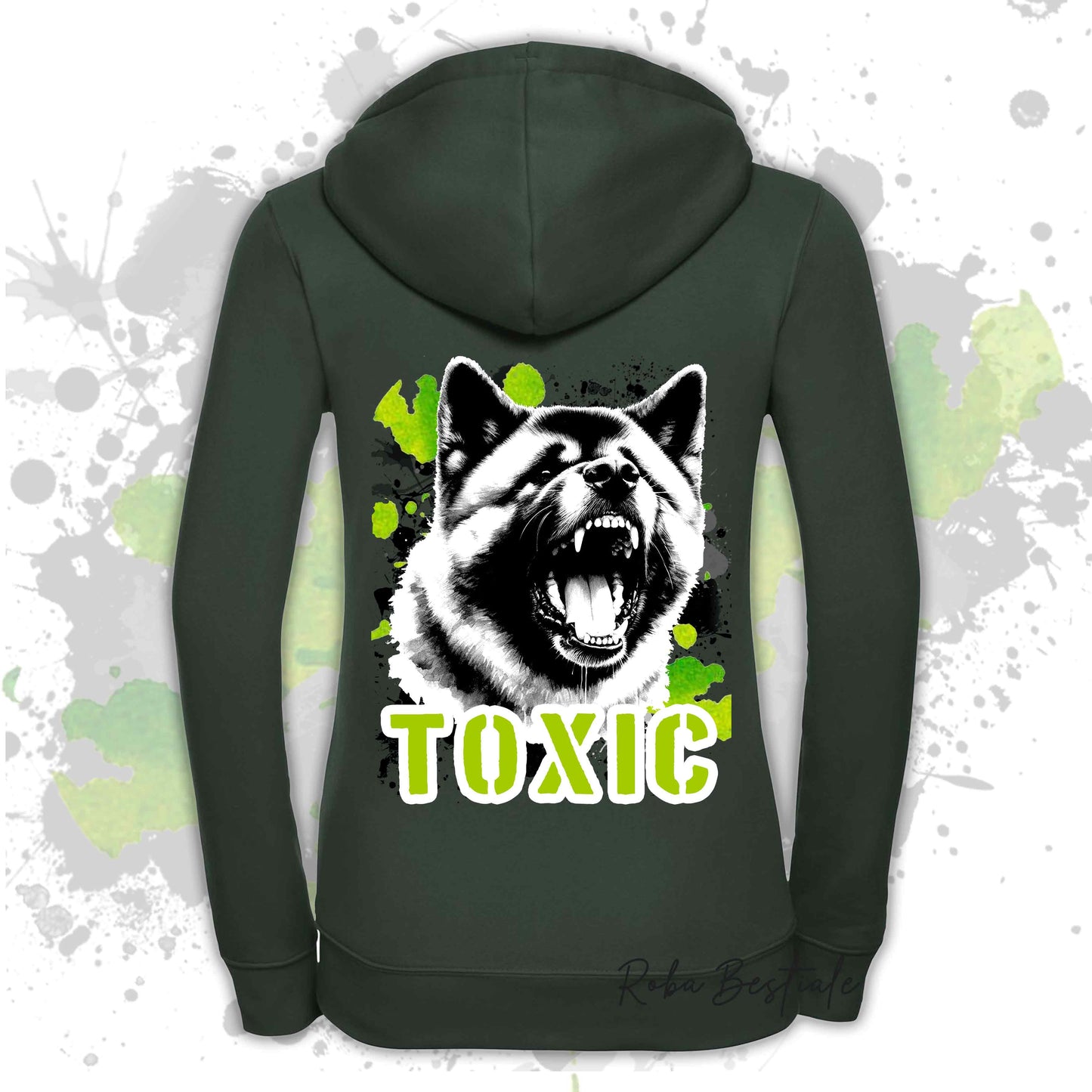 Felpa TOXIC - AKITA AMERICANO - Con Cappuccio e Full Zip, Uomo o Donna, in tanti colori - dalla XS alla 5XL