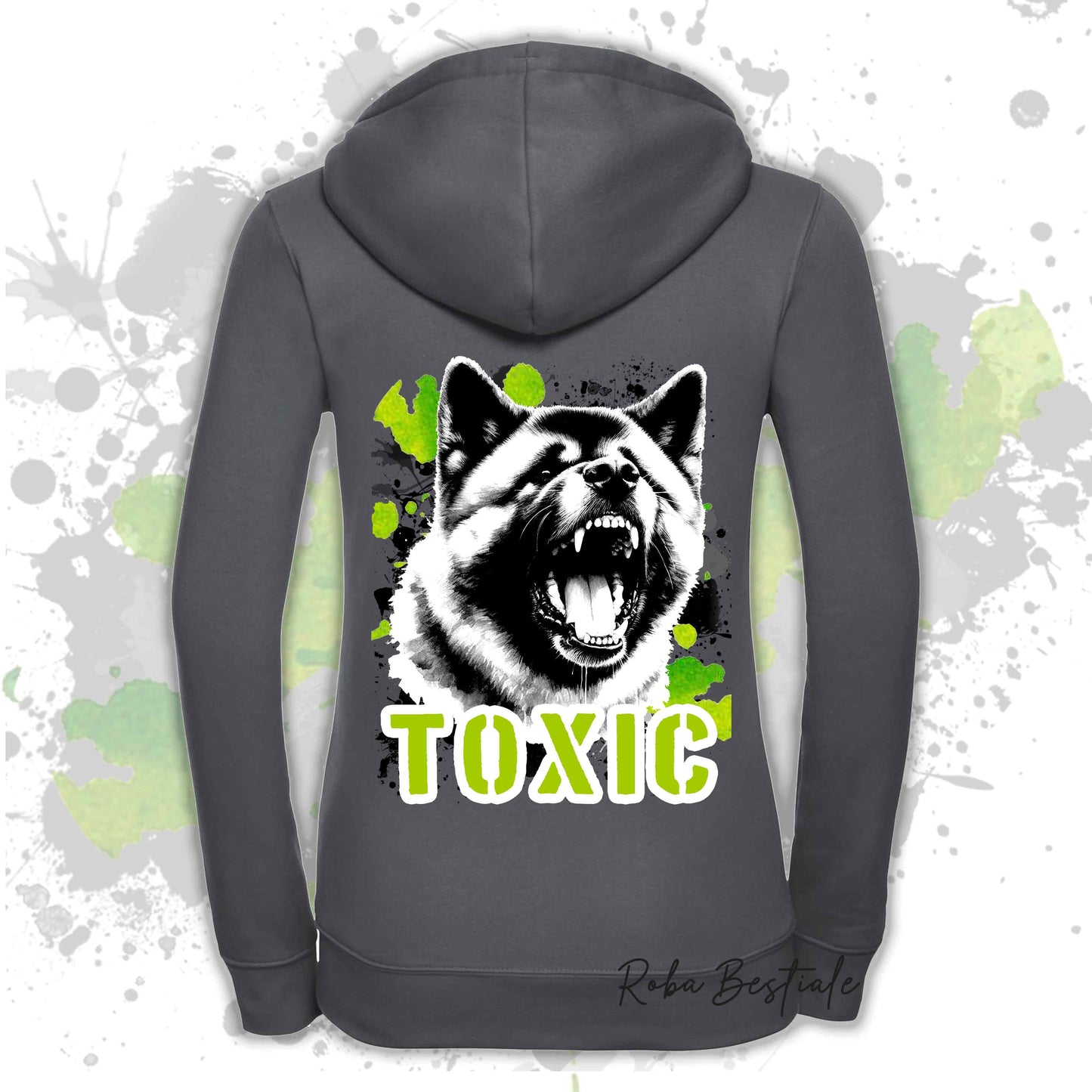 Felpa TOXIC - AKITA AMERICANO - Con Cappuccio e Full Zip, Uomo o Donna, in tanti colori - dalla XS alla 5XL