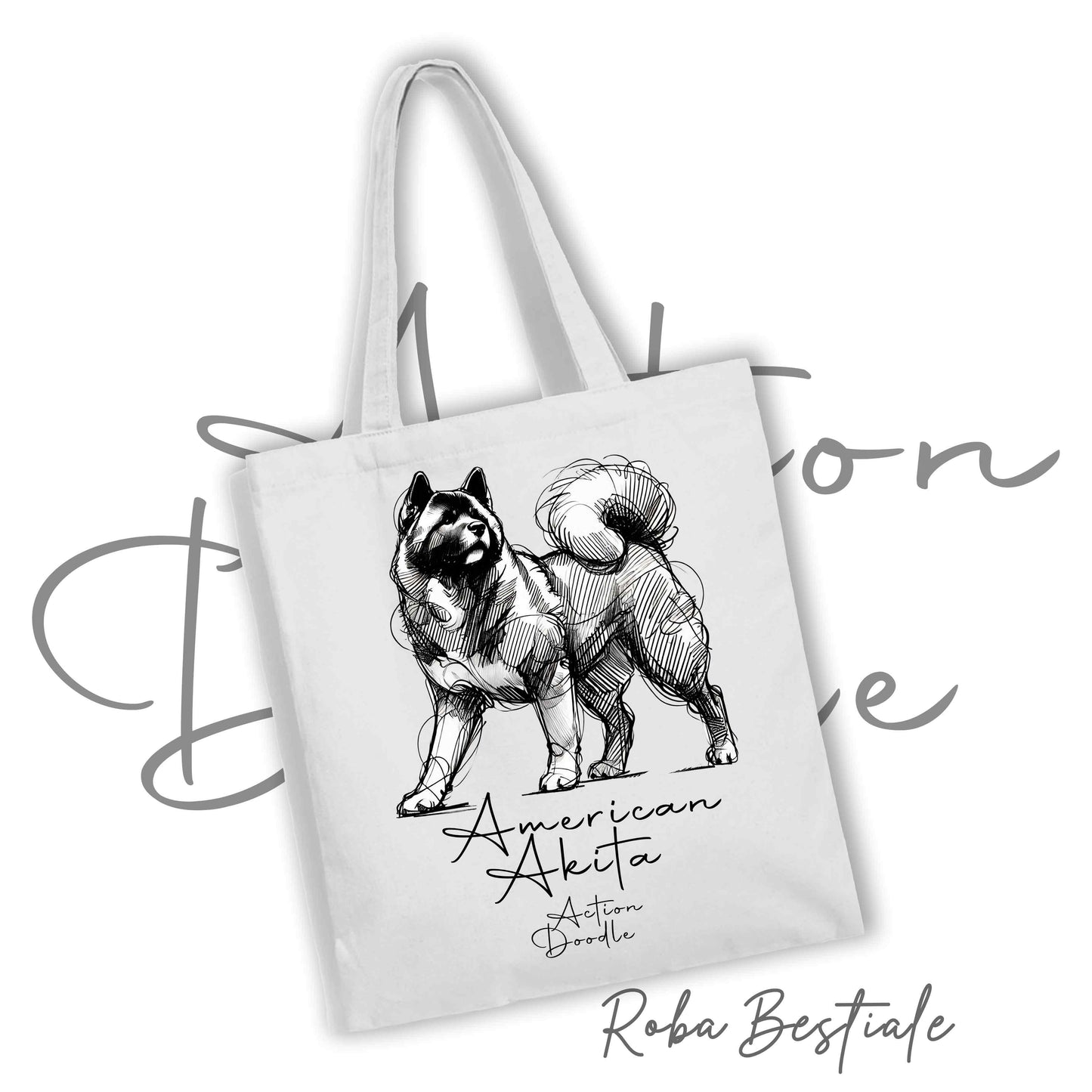 Shopper ACTION DOODLE - AKITA AMERICANO 1 - Diversi colori disponibili, 100% Cotone