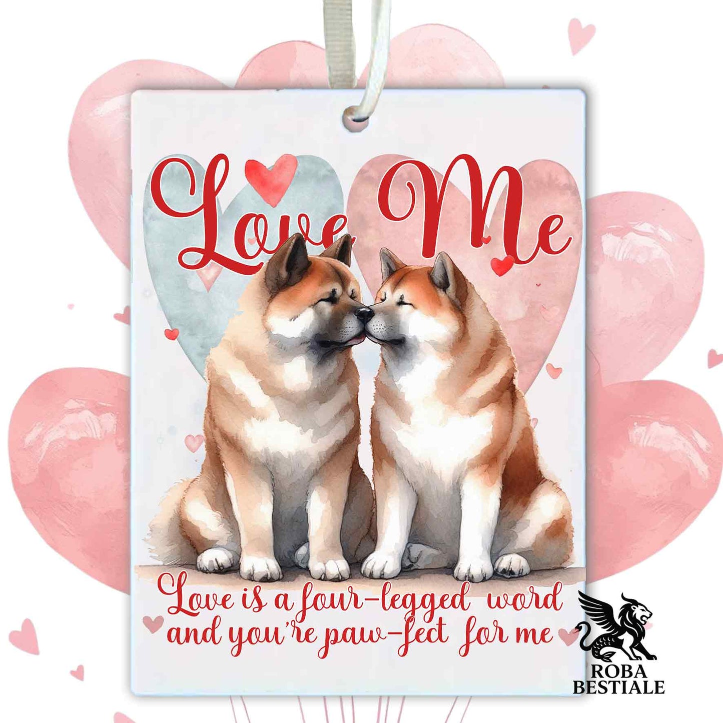 Deodorante Auto LOVE ME - AKITA AMERICANO Bianco Fulvo - In Feltro, con cordino - 7,5 x 10 cm