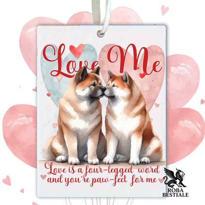 Deodorante Auto LOVE ME - AKITA AMERICANO Bianco Fulvo - In Feltro, con cordino - 7,5 x 10 cm