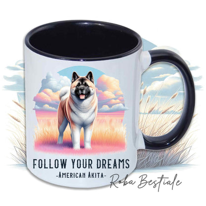 Mug CITATIONS "RÊVE" - AKITA AMÉRICAIN Blanc Fauve - En Céramique, avec anse et intérieur de différentes couleurs - 330 ml