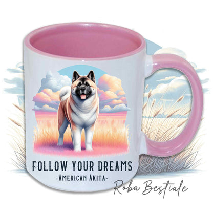 Mug CITATIONS "RÊVE" - AKITA AMÉRICAIN Blanc Fauve - En Céramique, avec anse et intérieur de différentes couleurs - 330 ml