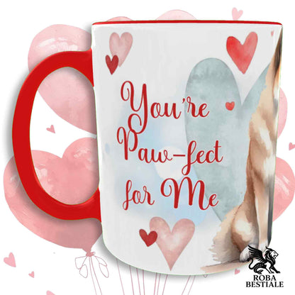 Tazza LOVE ME - AKITA AMERICANO Bianco Fulvo - In Ceramica, con dettagli Rossi - 330 ml