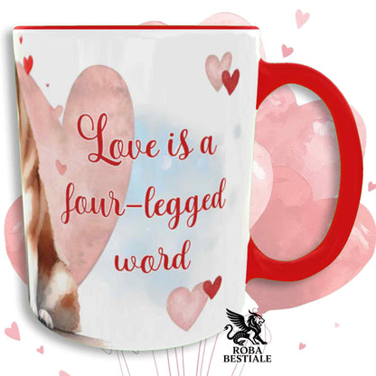 Tazza LOVE ME - AKITA AMERICANO Bianco Fulvo - In Ceramica, con dettagli Rossi - 330 ml