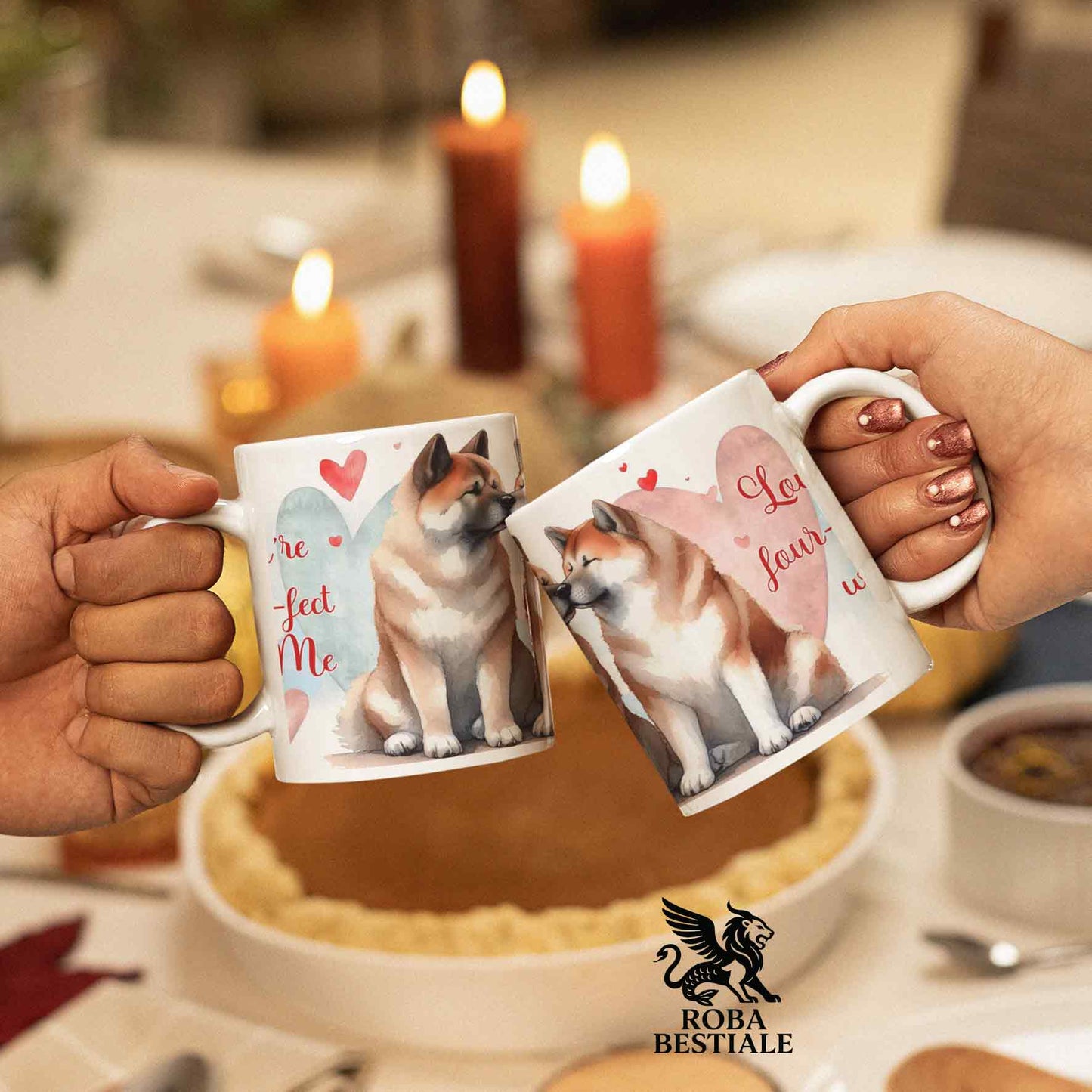 Tazza LOVE ME - AKITA AMERICANO Bianco Fulvo - In Ceramica, con dettagli Rossi - 330 ml