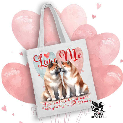 Tote Bag LOVE ME - AKITA AMERICANO Bianco Fulvo - 100% Cotone - Bianca o Beige