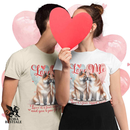 T-shirt LOVE ME - AKITA AMERICANO Bianco Fulvo - Bianca o Beige, Uomo o Donna - dalla XS alla 5XL
