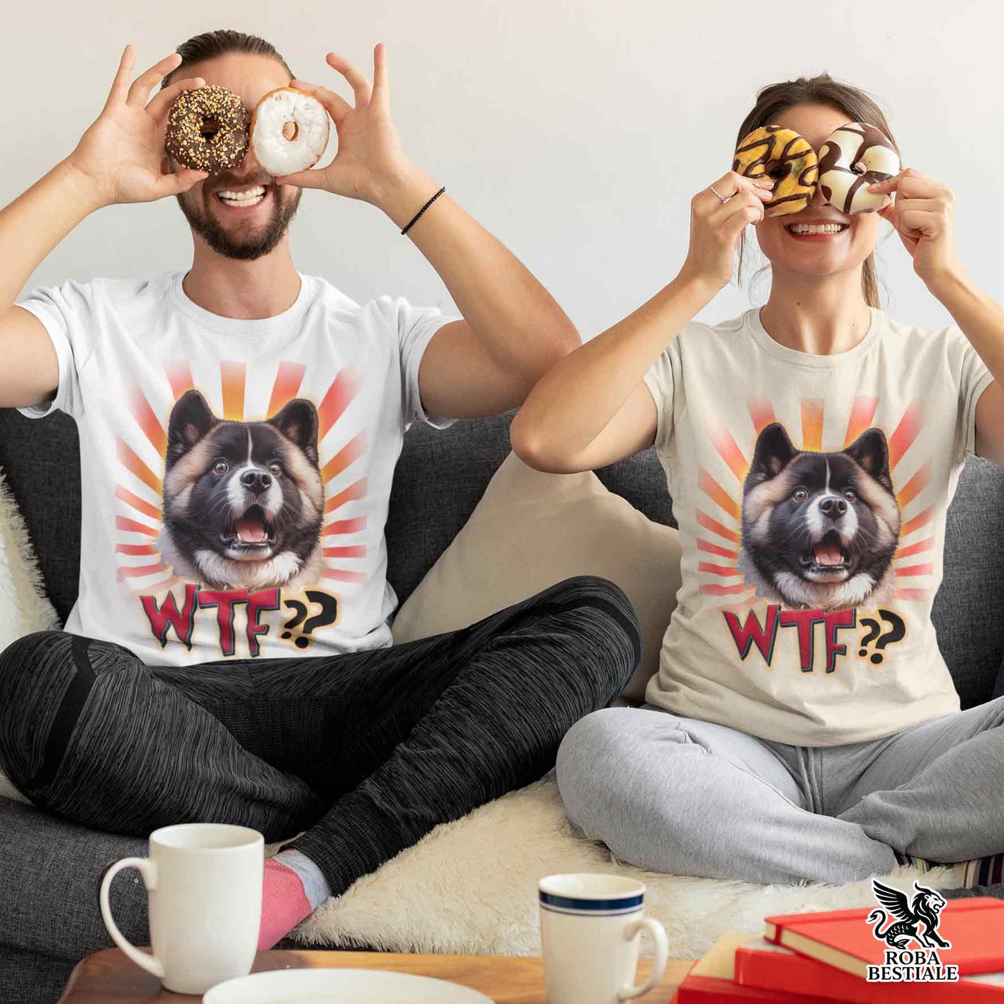 T-Shirt WTF?? - AKITA AMÉRICAIN Fauve Blanc - Blanche ou Beige, Homme ou Femme - du XS au 5XL