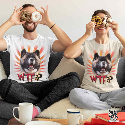 T-Shirt WTF?? - AKITA AMÉRICAIN Fauve Blanc - Blanche ou Beige, Homme ou Femme - du XS au 5XL