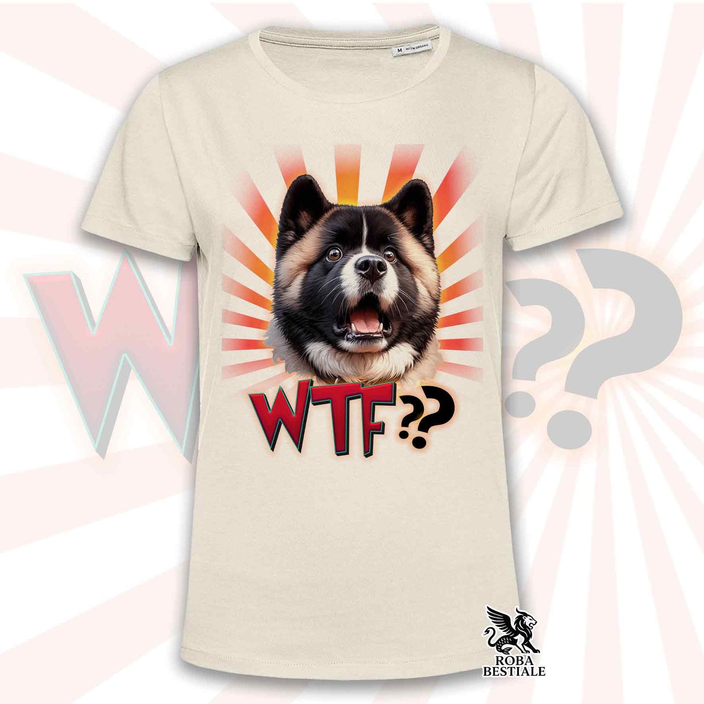 T-Shirt WTF?? - AKITA AMÉRICAIN Fauve Blanc - Blanche ou Beige, Homme ou Femme - du XS au 5XL