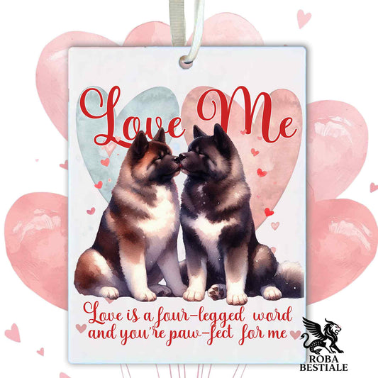 Deodorante Auto LOVE ME - AKITA AMERICANO Bianco e Marrone - In Feltro, con cordino - 7,5 x 10 cm