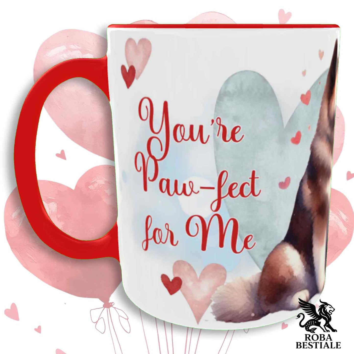 Tazza LOVE ME - AKITA AMERICANO Bianco e Marrone - In Ceramica, con dettagli Rossi - 330 ml
