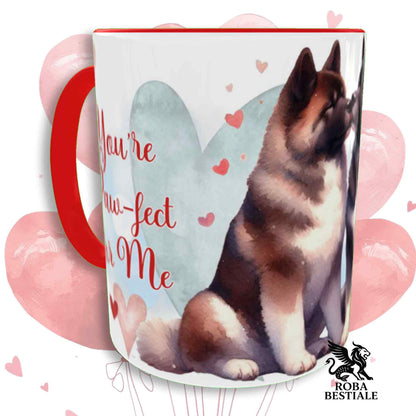 Tazza LOVE ME - AKITA AMERICANO Bianco e Marrone - In Ceramica, con dettagli Rossi - 330 ml