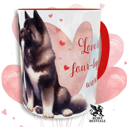 Tazza LOVE ME - AKITA AMERICANO Bianco e Marrone - In Ceramica, con dettagli Rossi - 330 ml