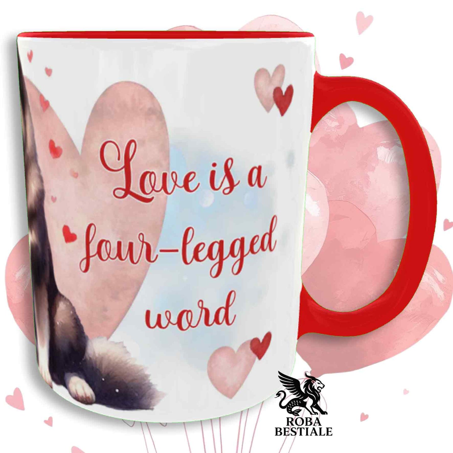 Tazza LOVE ME - AKITA AMERICANO Bianco e Marrone - In Ceramica, con dettagli Rossi - 330 ml