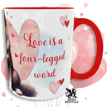 Tazza LOVE ME - AKITA AMERICANO Bianco e Marrone - In Ceramica, con dettagli Rossi - 330 ml