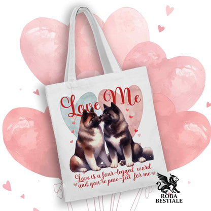 Tote Bag LOVE ME - AKITA AMERICANO Bianco e Marrone - 100% Cotone - Bianca o Beige