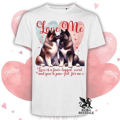 T-shirt LOVE ME - AKITA AMERICANO Bianco e Marrone - Bianca o Beige, Uomo o Donna - dalla XS alla 5XL