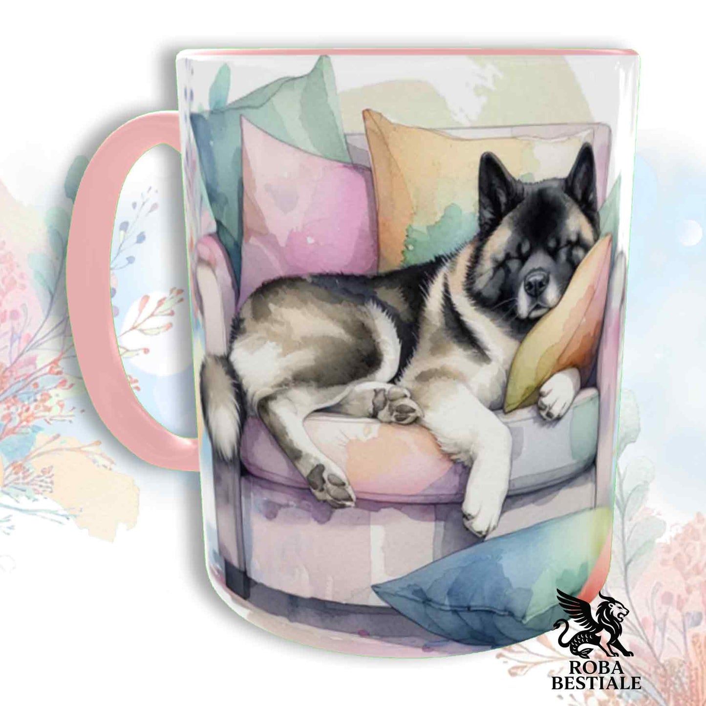 Tazza SOFT LIFE - AKITA AMERICANO Bianco e Marrone - In Ceramica, colore a scelta - 330 ml