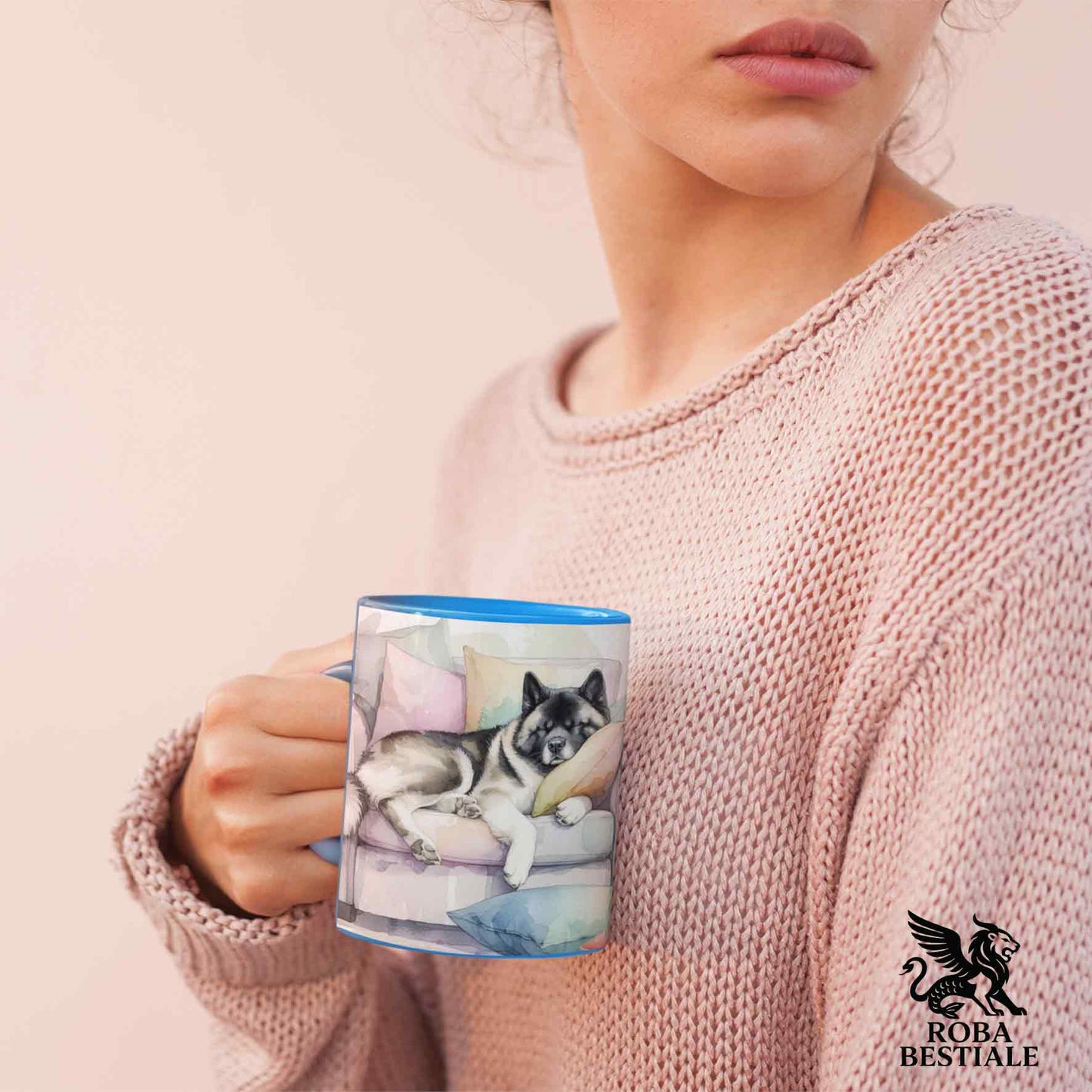 Tazza SOFT LIFE - AKITA AMERICANO Bianco e Marrone - In Ceramica, colore a scelta - 330 ml