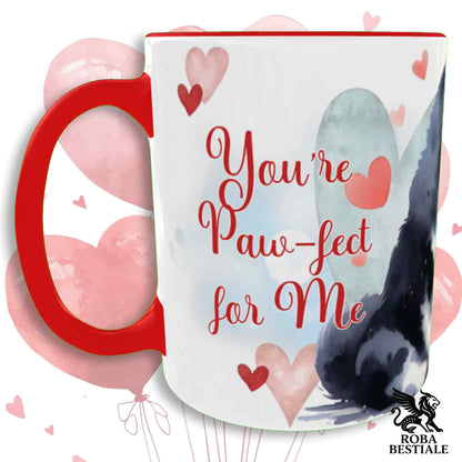 Tazza LOVE ME - AKITA AMERICANO Bianco e Nero - In Ceramica, con dettagli Rossi - 330 ml