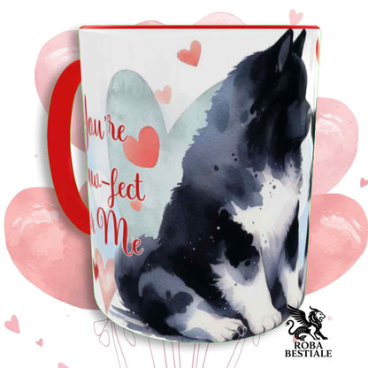 Tazza LOVE ME - AKITA AMERICANO Bianco e Nero - In Ceramica, con dettagli Rossi - 330 ml
