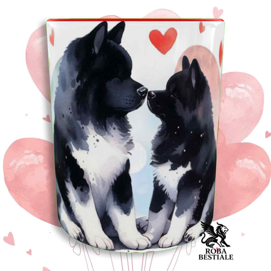 Tazza LOVE ME - AKITA AMERICANO Bianco e Nero - In Ceramica, con dettagli Rossi - 330 ml