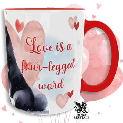 Tazza LOVE ME - AKITA AMERICANO Bianco e Nero - In Ceramica, con dettagli Rossi - 330 ml