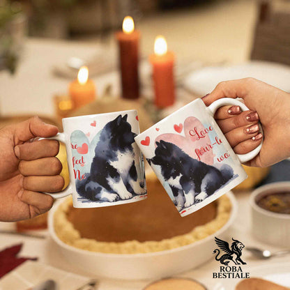 Tazza LOVE ME - AKITA AMERICANO Bianco e Nero - In Ceramica, con dettagli Rossi - 330 ml