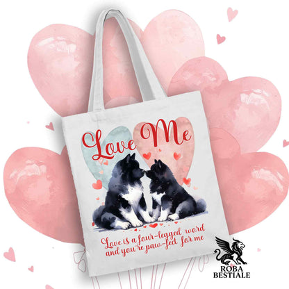 Tote Bag LOVE ME - AKITA AMERICANO Bianco e Nero - 100% Cotone - Bianca o Beige