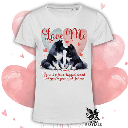 T-shirt LOVE ME - AKITA AMERICANO Bianco e Nero - Bianca o Beige, Uomo o Donna - dalla XS alla 5XL