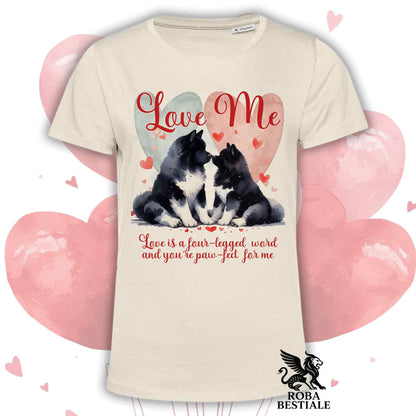 T-shirt LOVE ME - AKITA AMERICANO Bianco e Nero - Bianca o Beige, Uomo o Donna - dalla XS alla 5XL