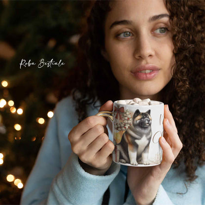 Tazza COZY WINTER - AKITA AMERICANO Fulvo - In Ceramica, con manico color Oro - 330 ml